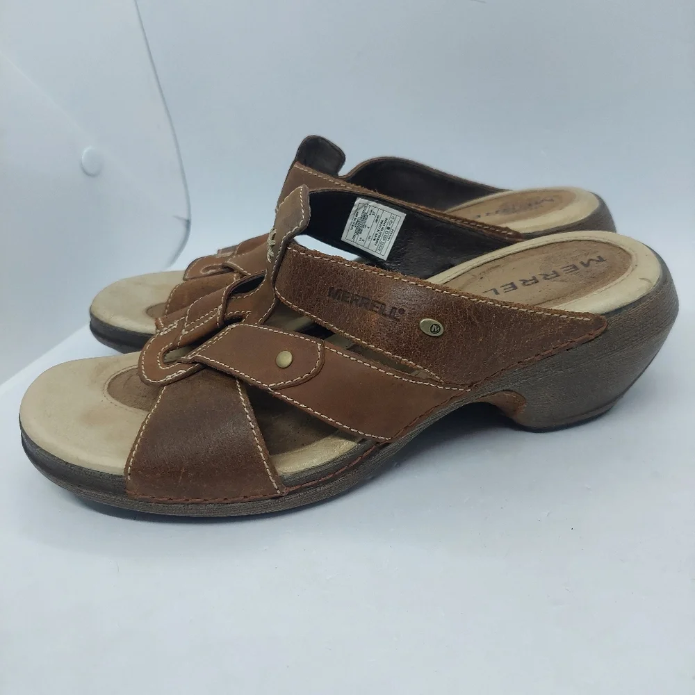 MERRELL Luxe Slide Mink Sandal Womens Sz 6 Brown Slip On Cushioned Comfort Shoes